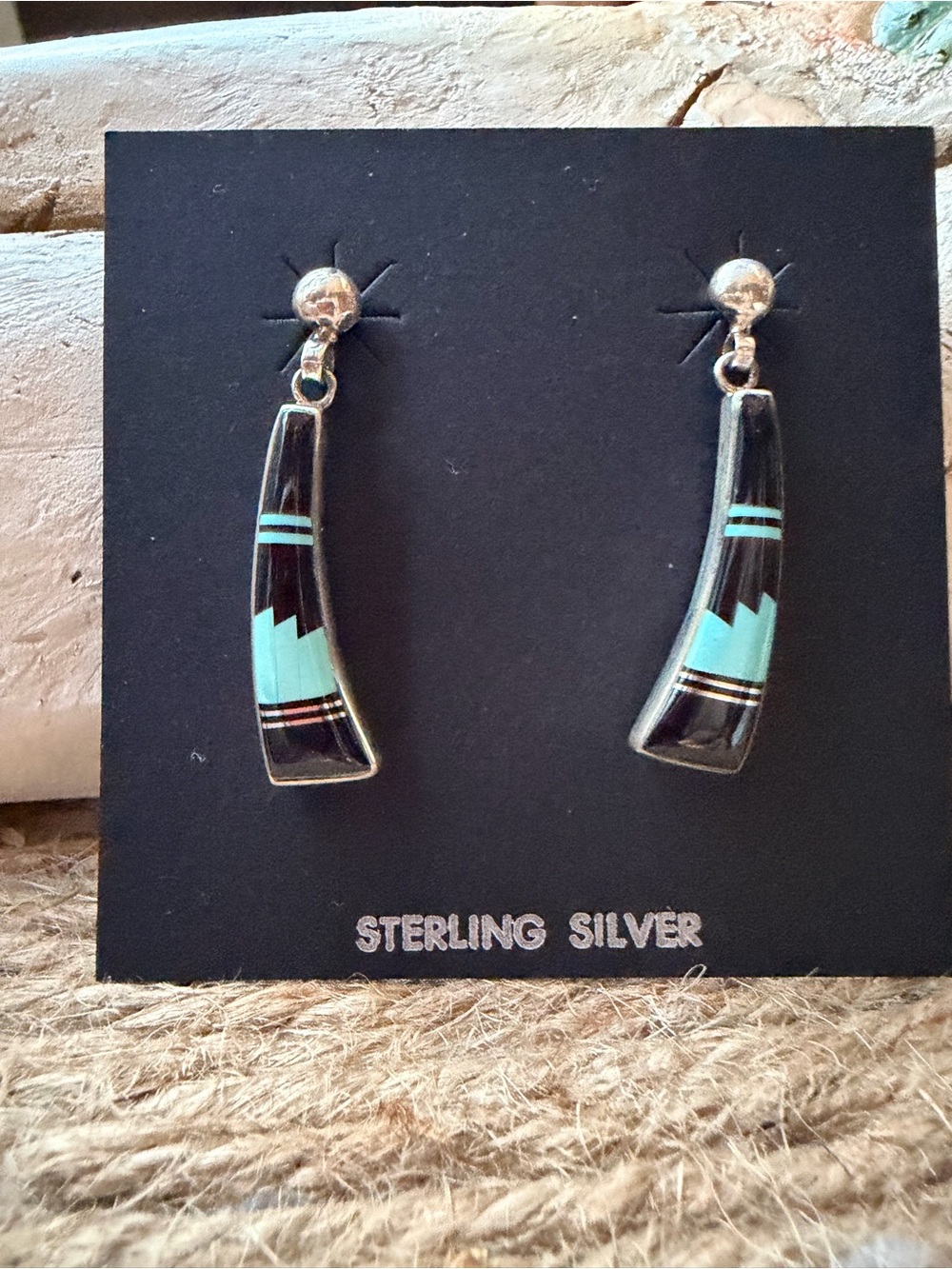 Sterling Silver Turquoise Inlay Dangle Earrings